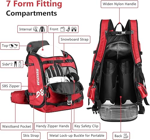 Miniatura 4 de Mochila para botas de esquí, bolsa acolchada de 60 litros y bolsa para botas de snowboard, bolsa de viaje de esquí impermeable de gran capacidad y