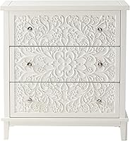 COZAYH 3-Drawer White-Washed Flower Motif Dresser - Fully Assembled Farmhouse Rustic Bedroom Storage
