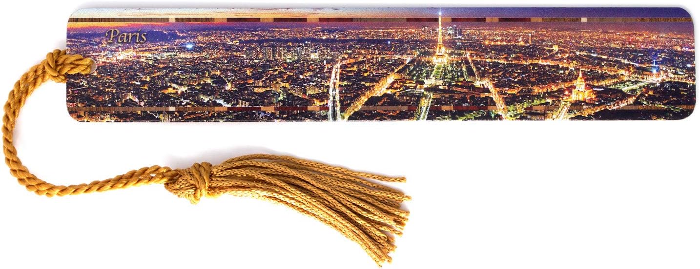 Personalized Paris France Skyline - Color Wooden Bookmark with Tassel - Made in USA - Also Available Without Personalization