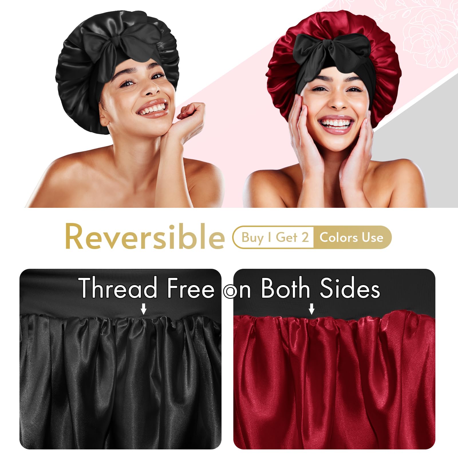 BONNET QUEEN Silk Bonnet Reversible for Sleeping for Curly Hair Double Layer Sided Satin Bonnet for Women & Men - Image 2