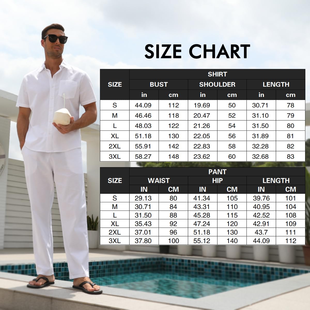 Ensemble 2 pièces en lin pour homme - Vêtements de plage et de mariage - Chemises boutonnées décontractées - Pantalon de yoga - Costume d'été assorti