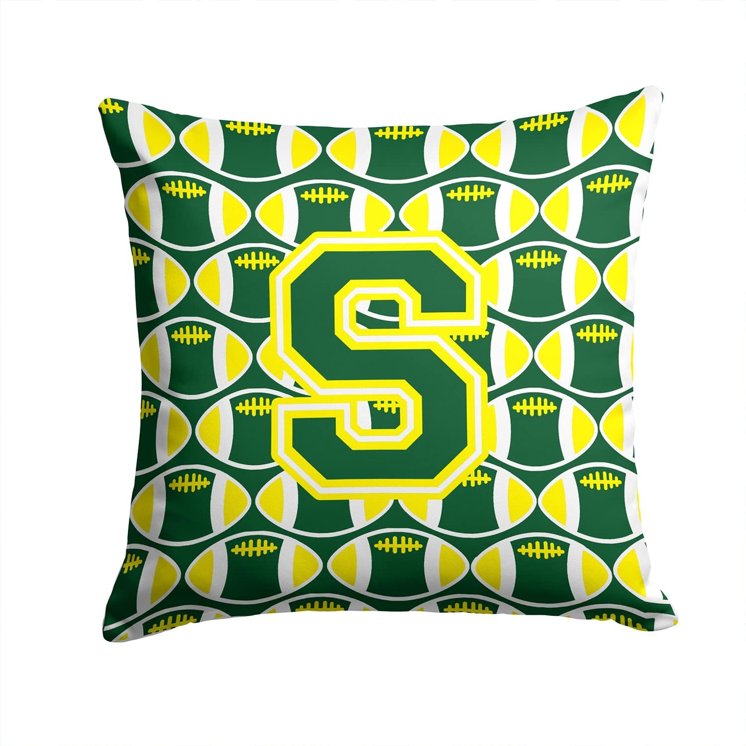 Caroline's Treasures CJ1075-SPW1414 Letter S Football Green and Yellow Fabric Decorative Pillow Machine Washable, Indoor Outdoor Decorative Pillow for Couch, Bed or Patio, 14Hx14W