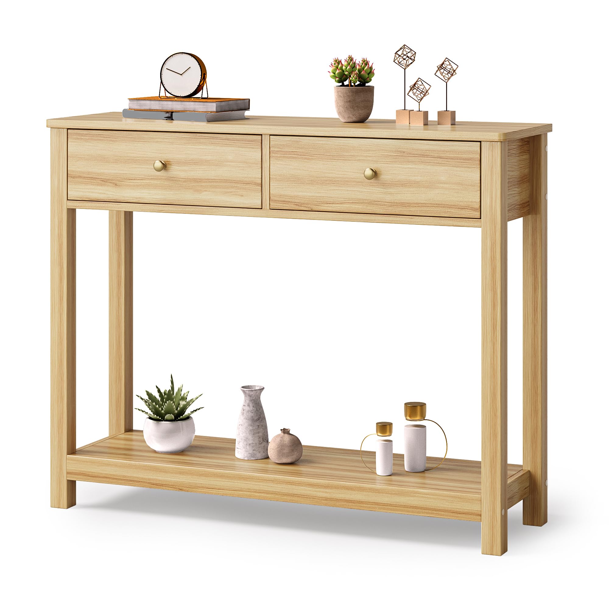 Gizoon 2 Drawer Console Table in an entryway with decor