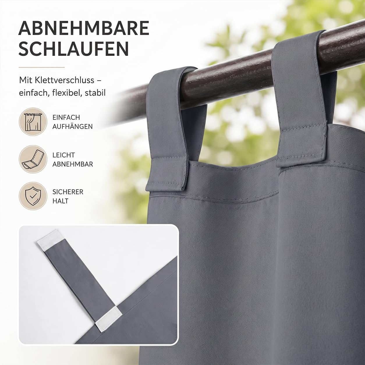 Outdoor Vorhang Wetterfest mit Abnehmbaren Schlaufen 2er Set | Außenvorhang Sonnenschutz Wasserdicht Sichtschutz für Garten Pavillon Pergola Terrasse Balkon (H274xB132cm, Dunkelgrau)