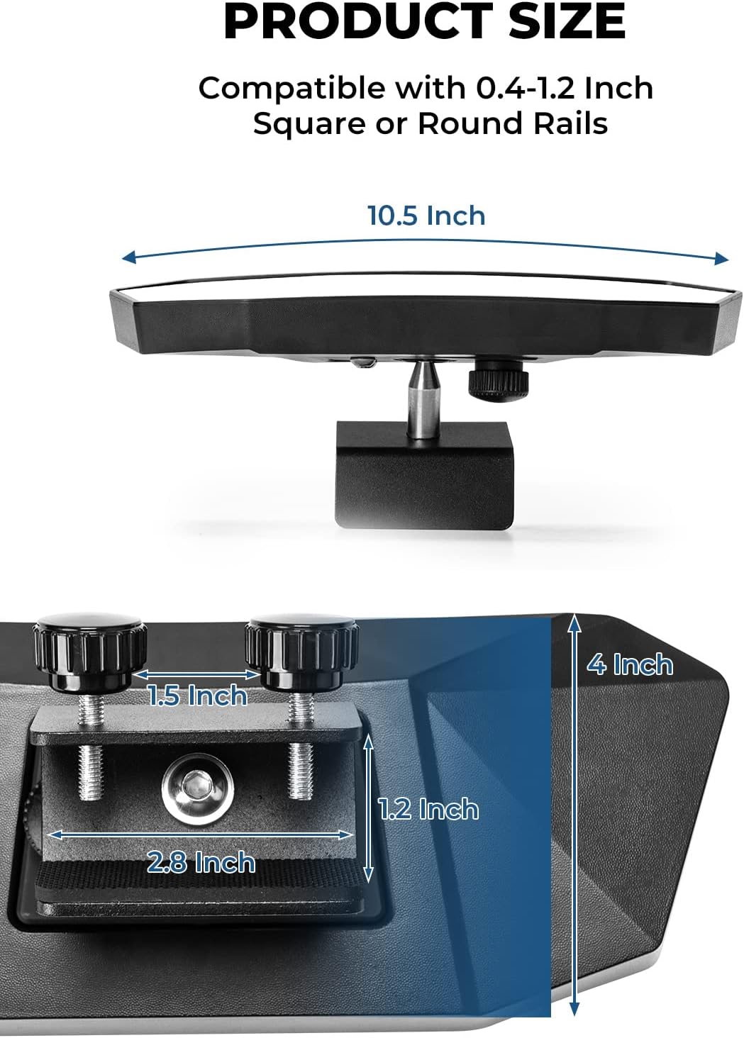 KEMIMOTO Marine Boat Mirror Upgraded Size 10.5 in x 4 in, Universal Boat Rear View Mirror for Ski, Pontoon Boats Water Skiing Sport Wakeboarding Surfing