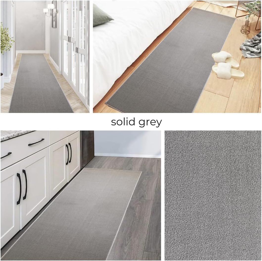 Extra-Long Custom Length Slip-Resistant Runner Rug with Low Pile Absorbent, Stain-Resistant (7 Feet Length x 31.5 Inch Width) Perfect for Entryways, Hallways, Kitchen, Solid Grey Color