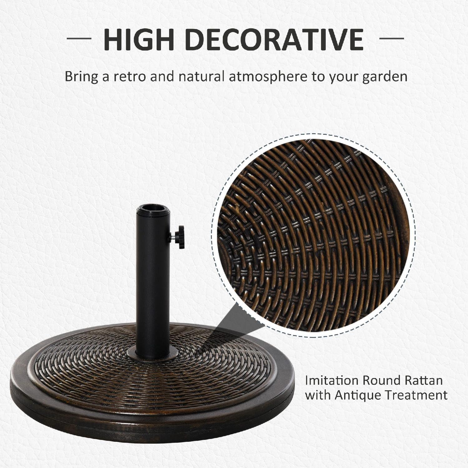 Base per Ombrellone in Cemento e Plastica da 14kg con Effetto Rattan Ø 48x34cm Colore Bronzo