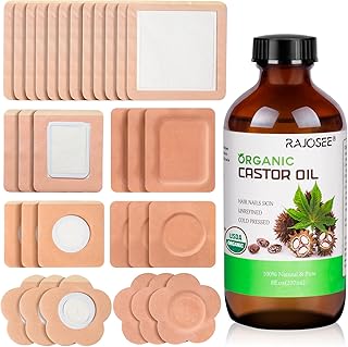 32Pcs Castor Oil Pack with Castor Oil Organic Cold Pressed Glass Bottle 8oz, Cotton
