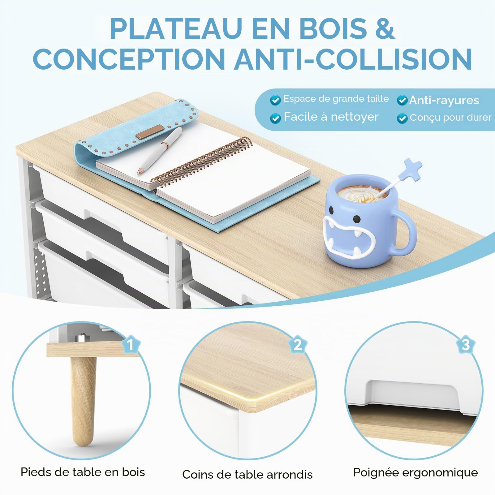 kingrack 12 tiroirs Tour de Rangement, avec façade en Bois - Meuble de Meuble tiroir Rangement pour la Maison et Le Bureau, Design Peu encombrant, Installation Facile (Blanc)