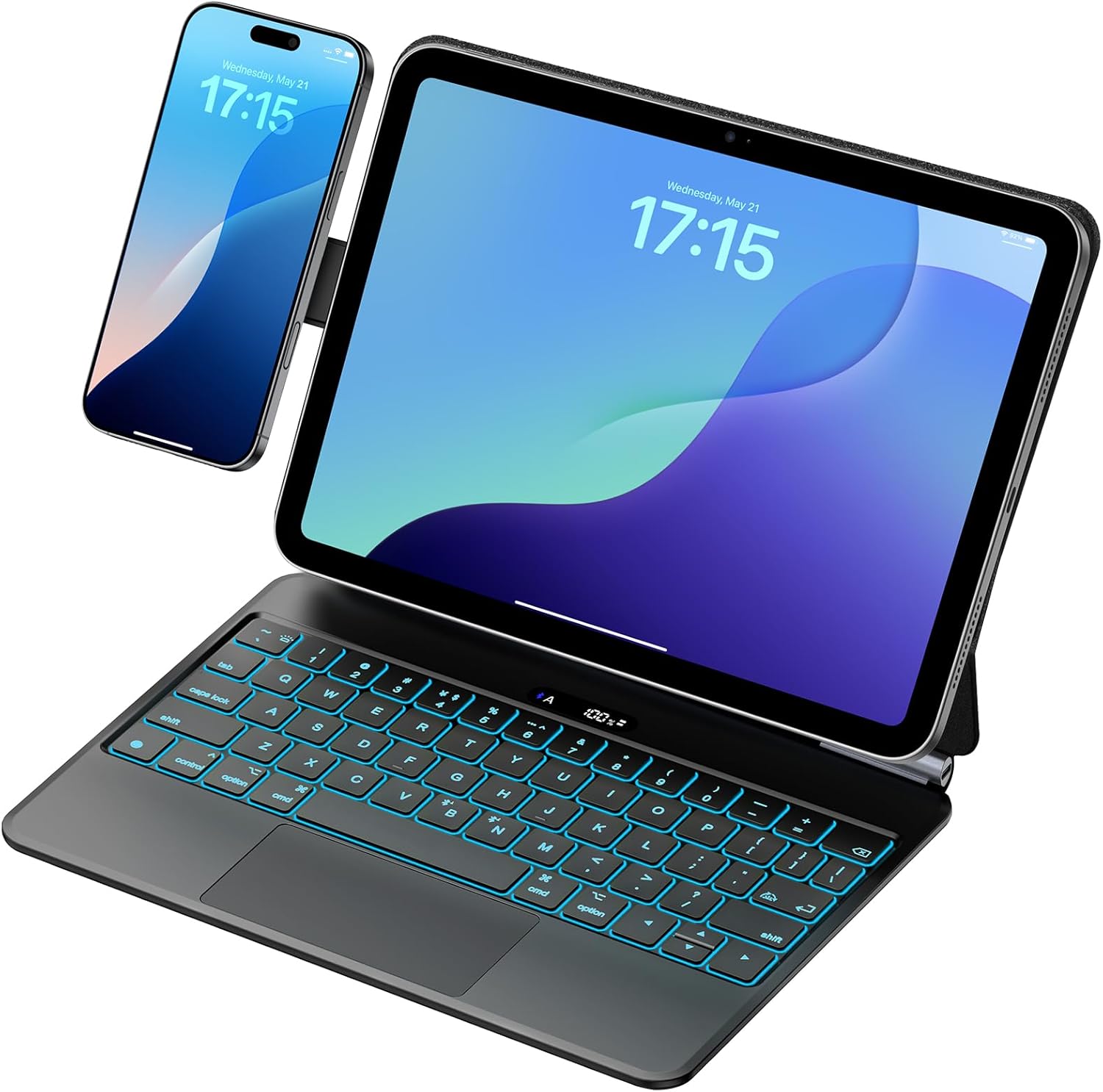 Keyboard Case for iPad 11th (A16, 2025) & iPad 10th Gen, Ultra-Slim Magic Keyboard with Magnetic Phone Stand, Dual Bluetooth Channel, Floating Cantilever Stand with Multi-Touch Trackpad