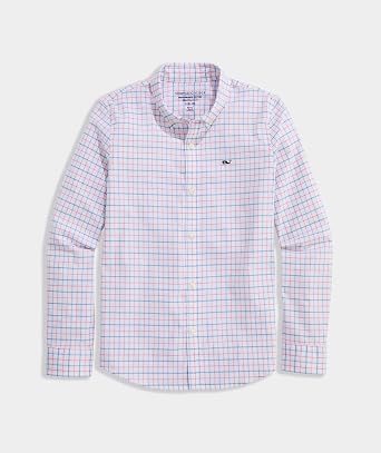 vineyard vines Boys' Morada Bay Tattersall Performance Cotton Shirt