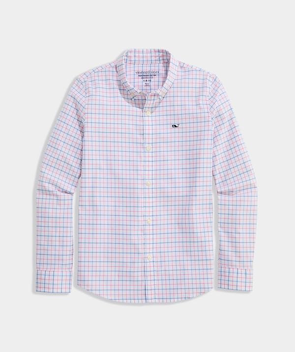 vineyard vines Boys' Morada Bay Tattersall Performance Cotton Shirt, Bahama Breeze, 4T by vineyard vines - Image 2