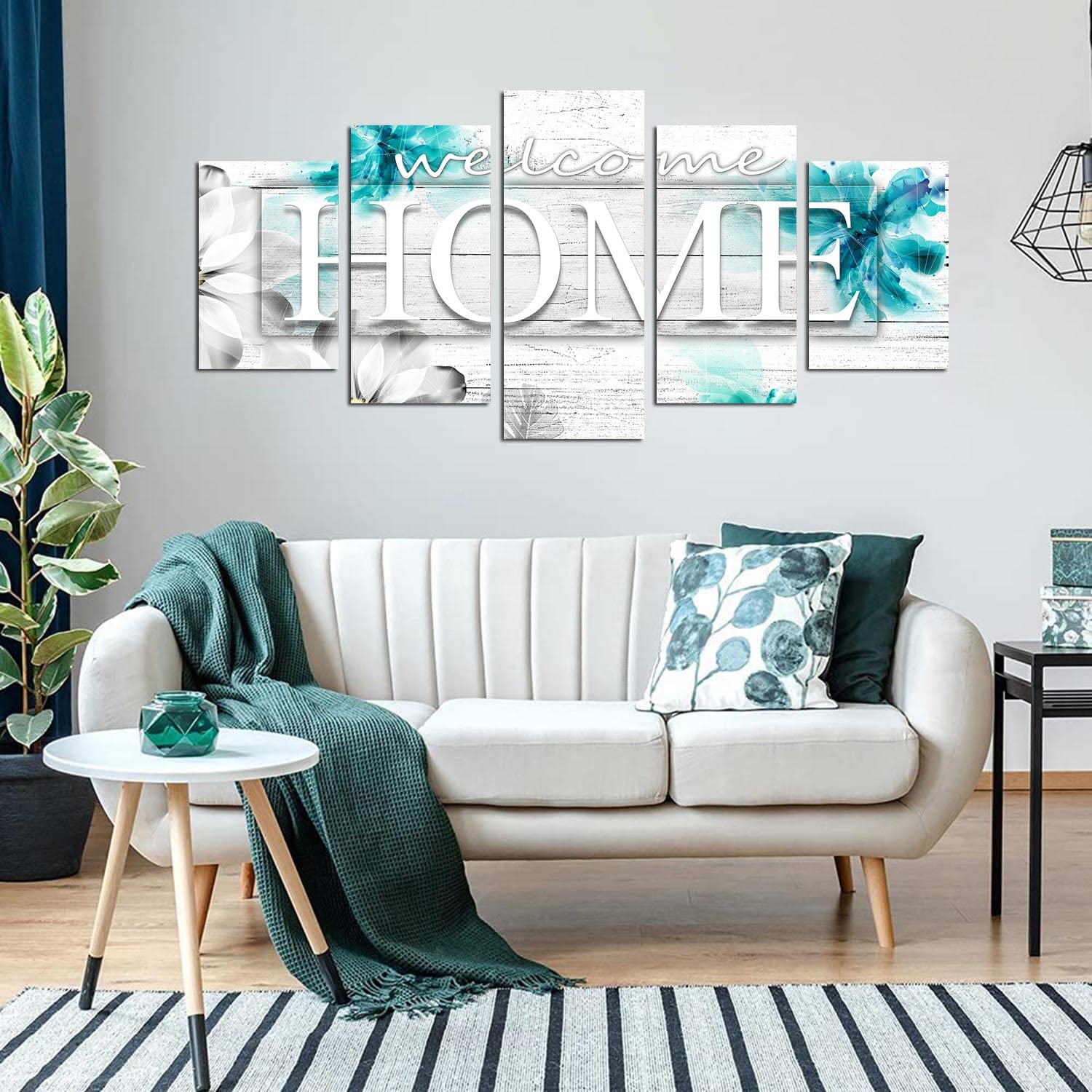 poetart Impression sur toile « Home Sweet Home » - Décoration murale pour chambre à coucher, salon (C-Teal Home, total 152,4 x 76,2 cm (l x H)