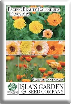Fancy Mix Calendula Seeds Calendula officinalis 250+ Heirloom Non-GMO Seeds by Islas Garden Seeds, Bright & Edible Blooms, Easy to Grow, Ideal for Gardens, Borders & Pollinators
