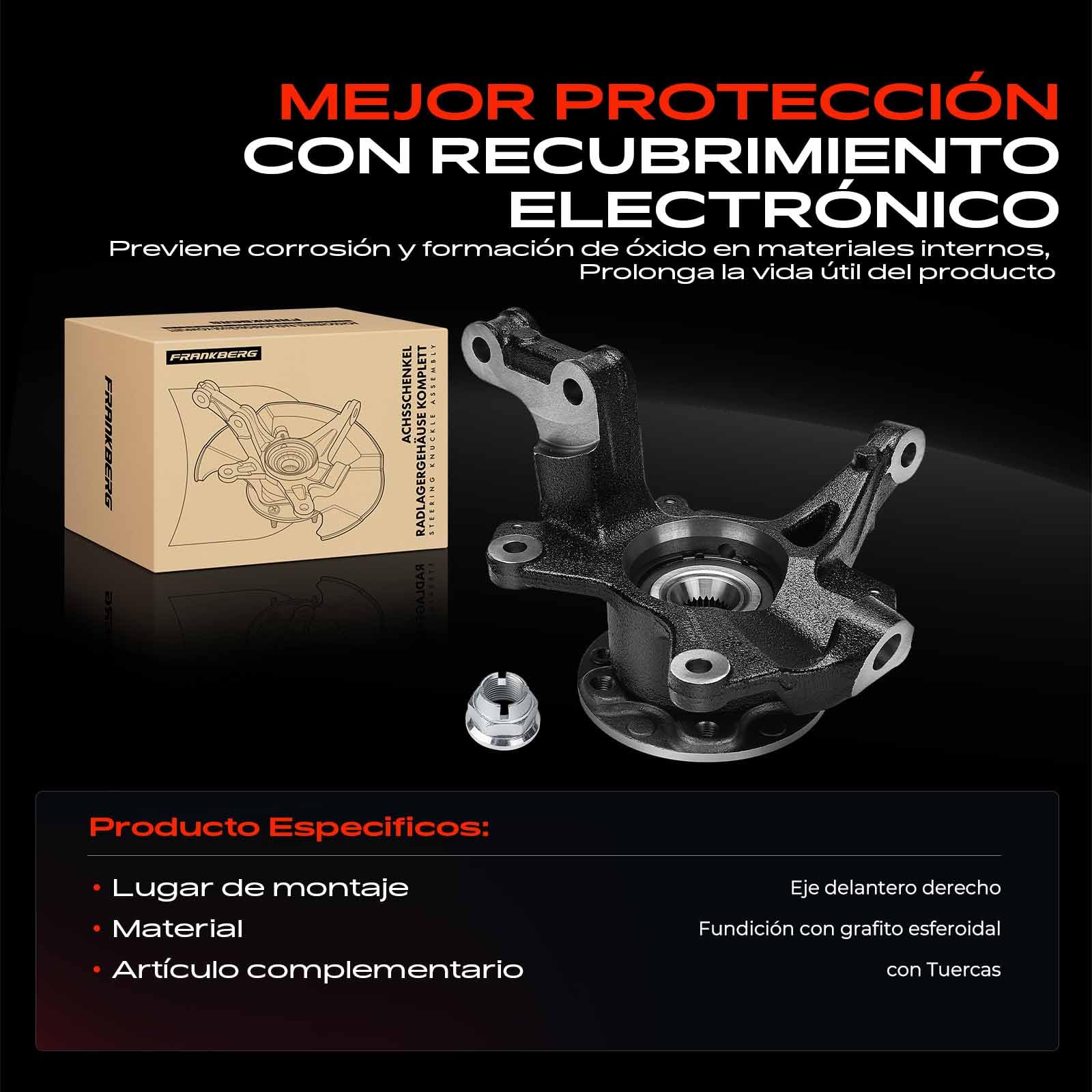 Frankberg Caja de cojinete de rueda completa Eje delantero derecho Compatible con M.e.g.a.n.e III Coupé DZ0/1 M.e.g.a.n.e III Compacto B3 BZ0/1 Scénic III JZ0/1 Replace# 400147163R
