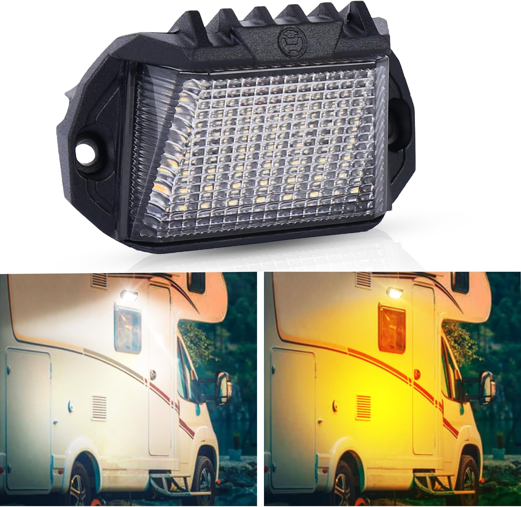 RV Exterior LED Light, 39 LED Porch Lights With 1300LM White/1000LM Amber 12V Lights Replacement Kits for Trailers Campers