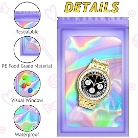 TIFICAL 100 PCS Holographic Bags for Lashes, Press On Nails, Candy, Small Baggies Sample Bag Smell Proof Packaging Bag for Jewelry, Resealable Bags for Small Business, Food Storage Bags