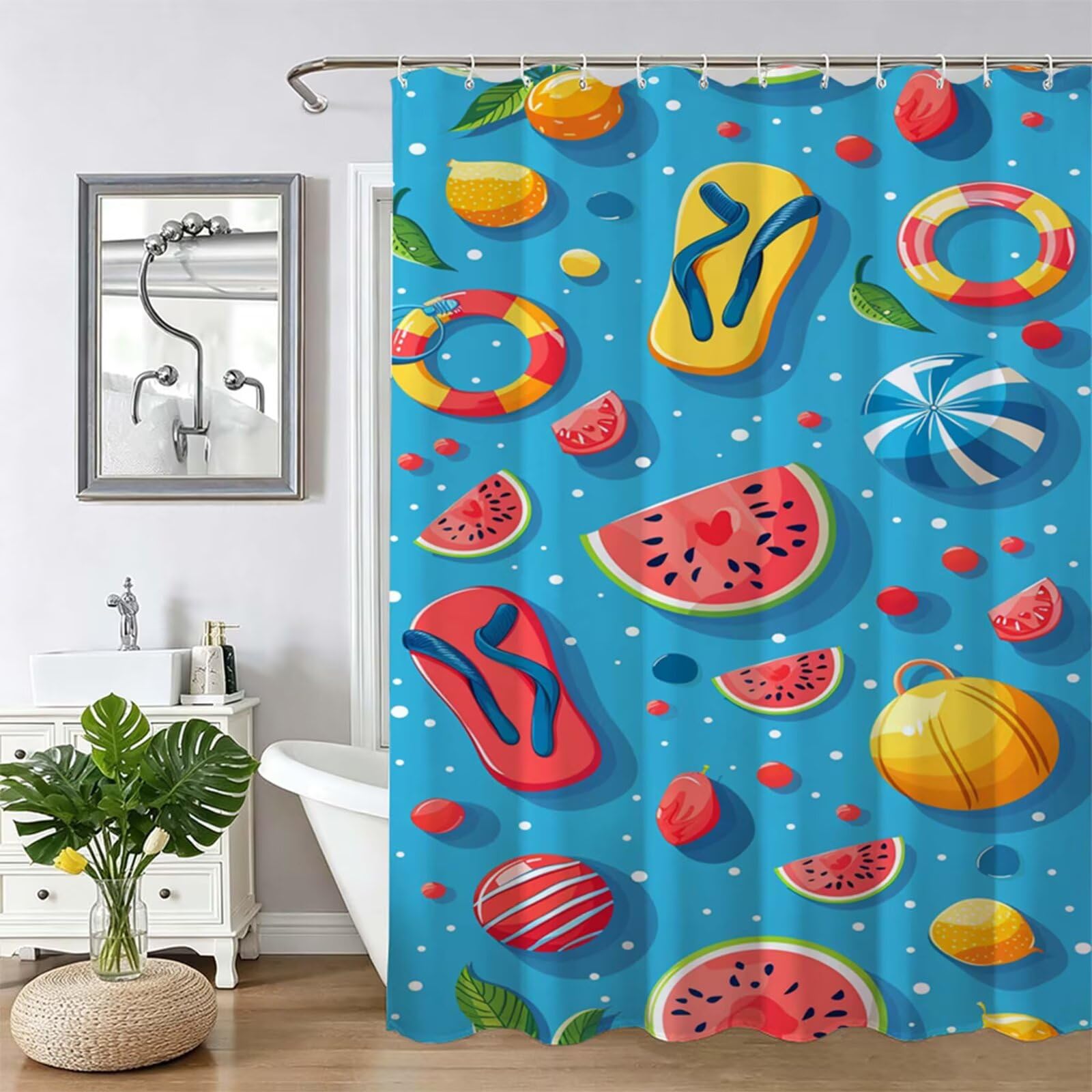 Tenda Doccia in Poliestere blu,Tende per Doccia Extra Lunga 230x180cm,Cartone animato Tenda Vasca da Bagno Tessuto Lavabile,Impermeabile Facile da Pulire,con 12 Ganci,Decorazione per Bagno,Hotel Z-378