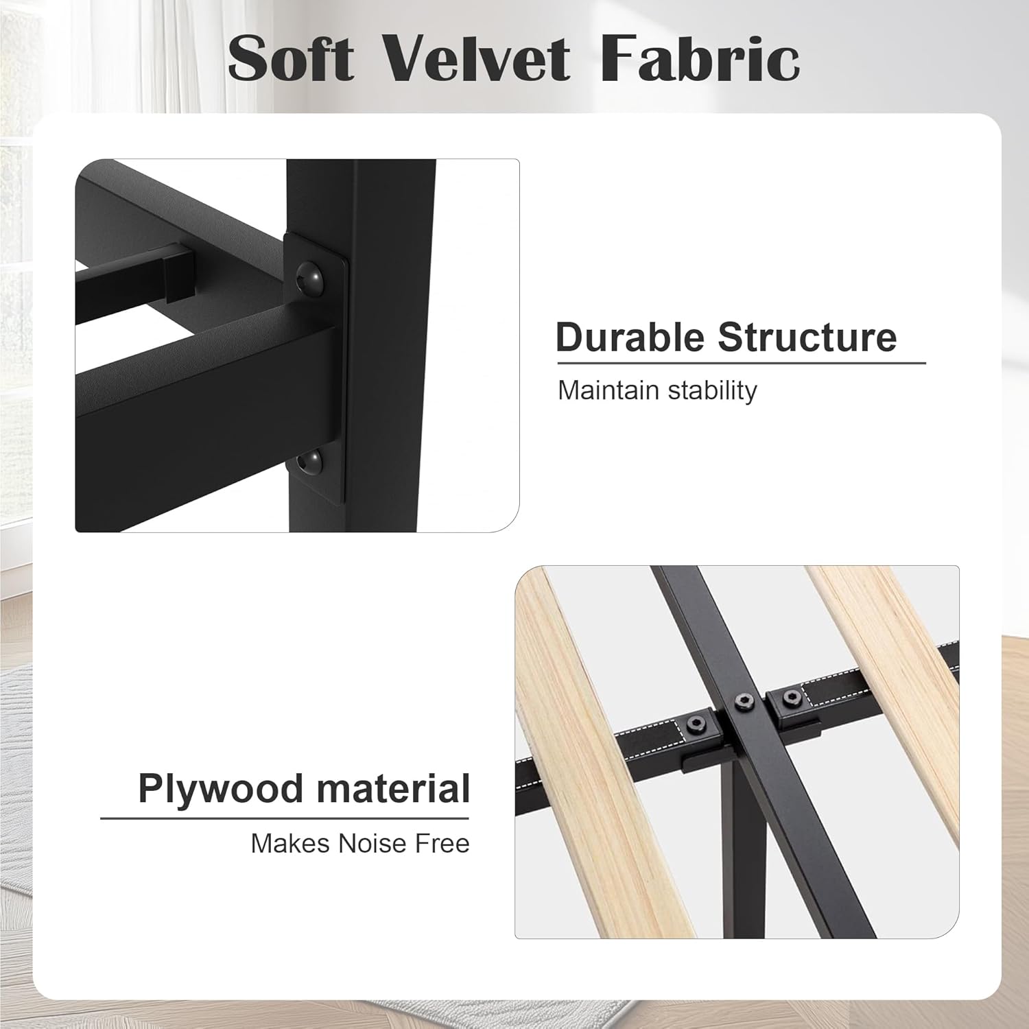 Queen Size Daybed L-Shaped, Modern Velvet Upholstered Sofa Day Bed Frame with Wood Slats for Living Room Bedroom Guest Room, No Box Spring Needed (Black, Queen)