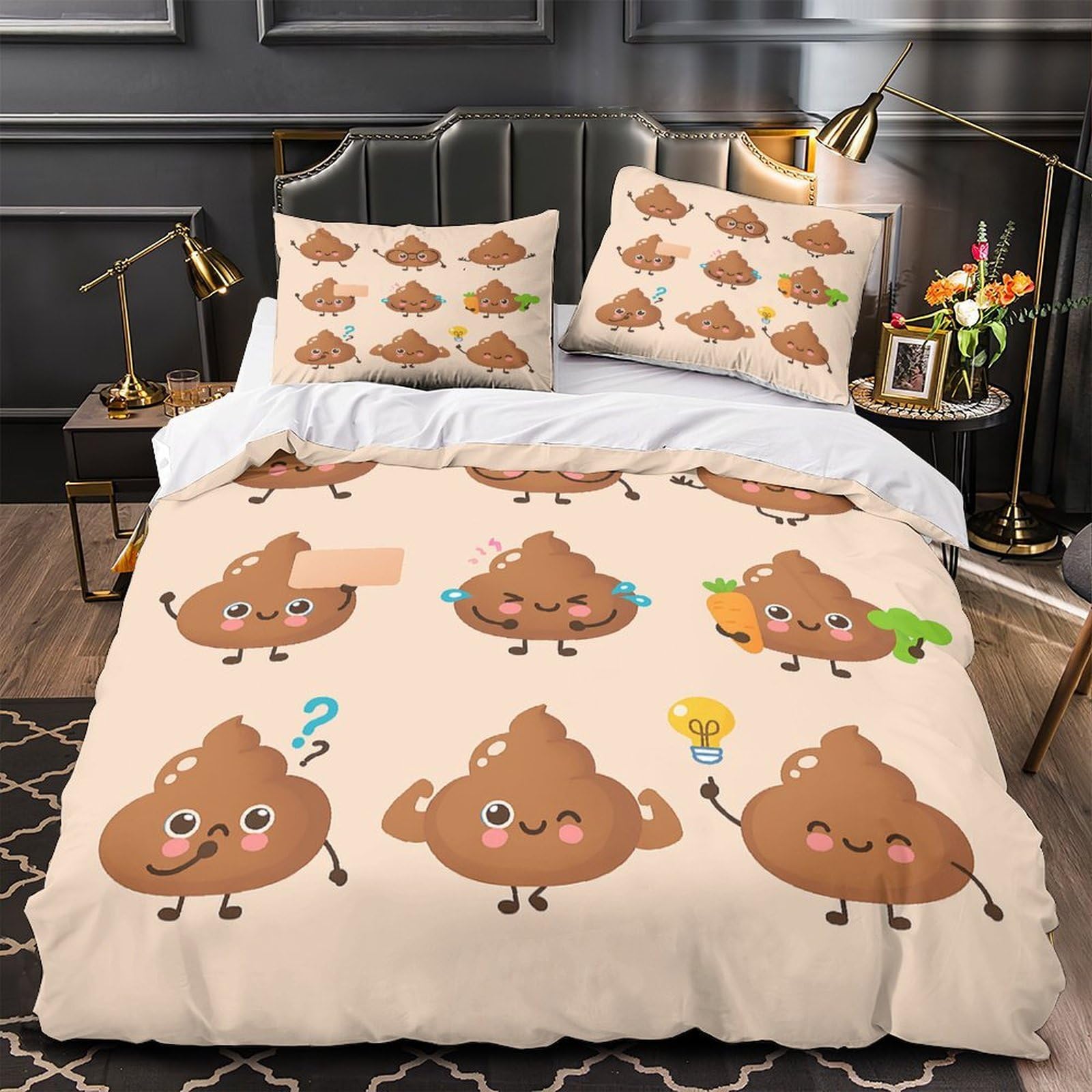 Housse de couette caca kawaii 140x200 pour lit single enfant et adulte