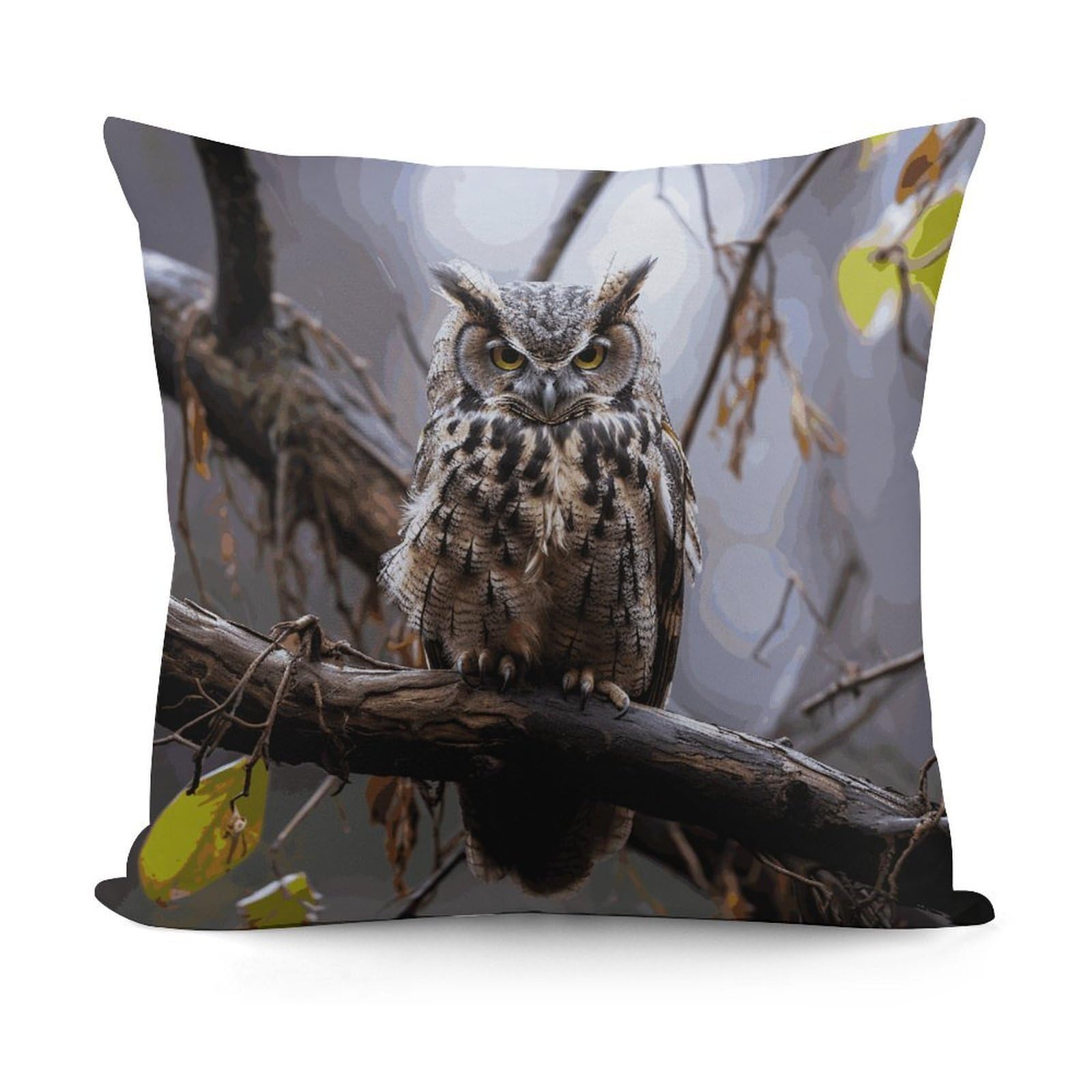 LZQPOEAS Owl on A Branch Throw Pillow Cover 18x18 in Breathable Square Pillow Case Cozy Soft Pillowcase Protector Fashion Modern Couch Cushion Case for Living Room Bed Sofa Decor