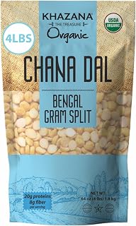 Khazana ORGANIC Chana Dal 4lb - Bengal Gram Split | Non-GMO, Gluten Free & Kosher | Authentic Lentils From India