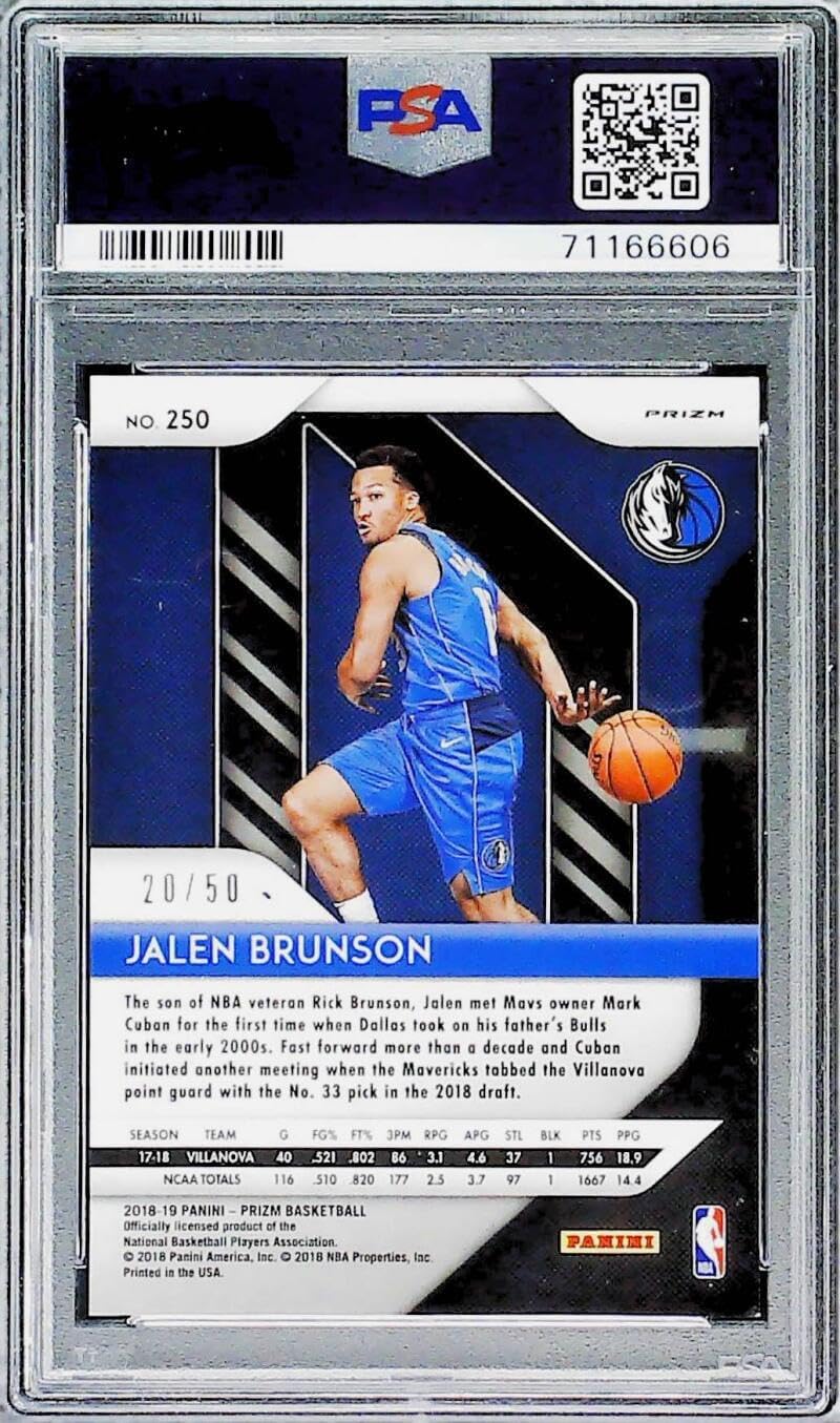 2018-19 Panini Prizm Fast Break Pink #250 Jalen Brunson RC Rookie Basketball Card S50 PSA 9 MINT