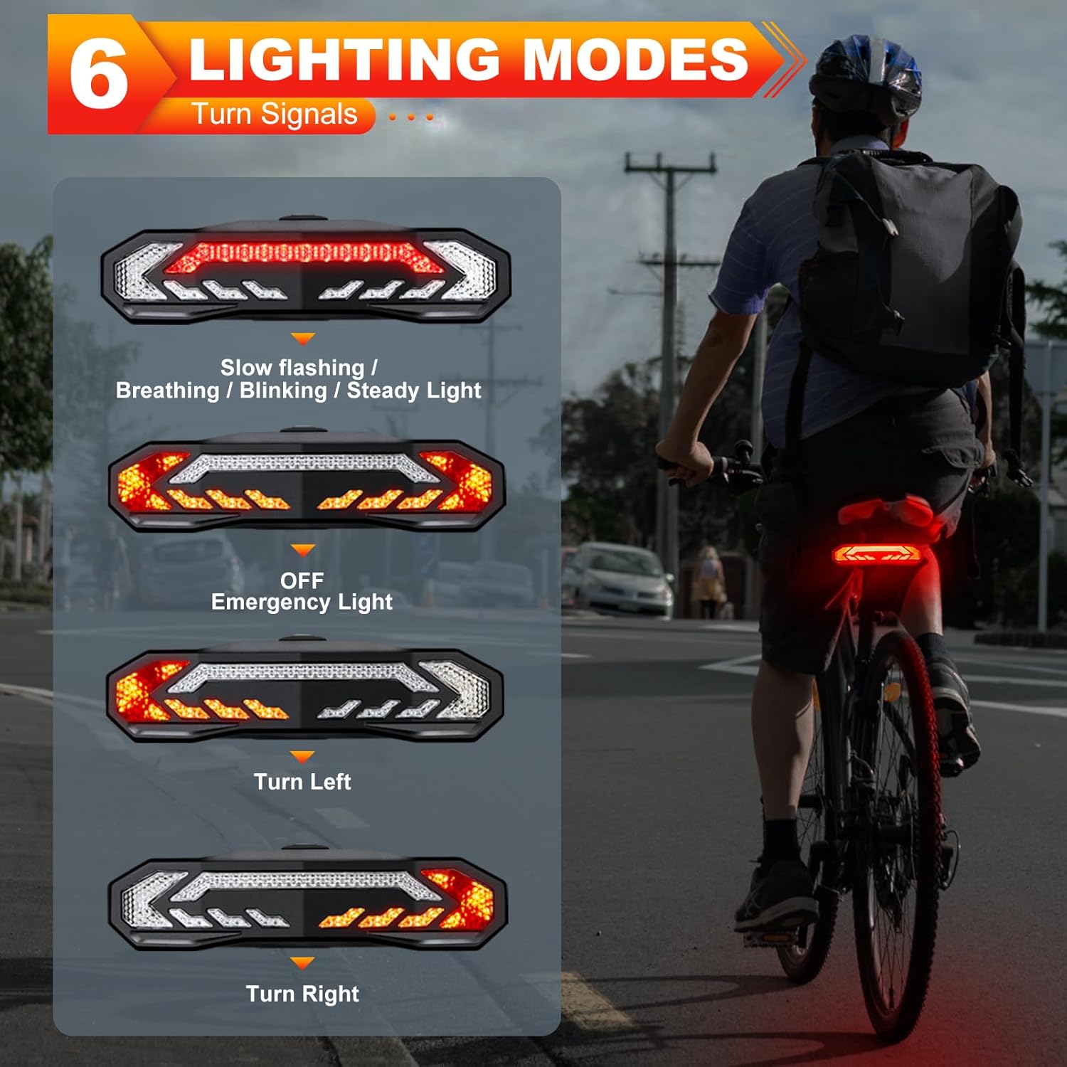 Smart Bike Tail Light with Turn Signals and Brake Light, Rechargeable Bike Alarm Anti Theft with Remote, Bicycle Horn & Bike Turn Signals for Bicycle/Scooter/Ebike Auto On/Off, IP65 Waterproof
