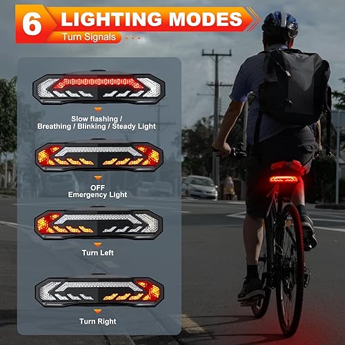 Miniatura 2 de Luz trasera inteligente para bicicleta con intermitentes y luz de freno, alarma recargable antirrobo con mando a distancia, bocina de bicicleta y