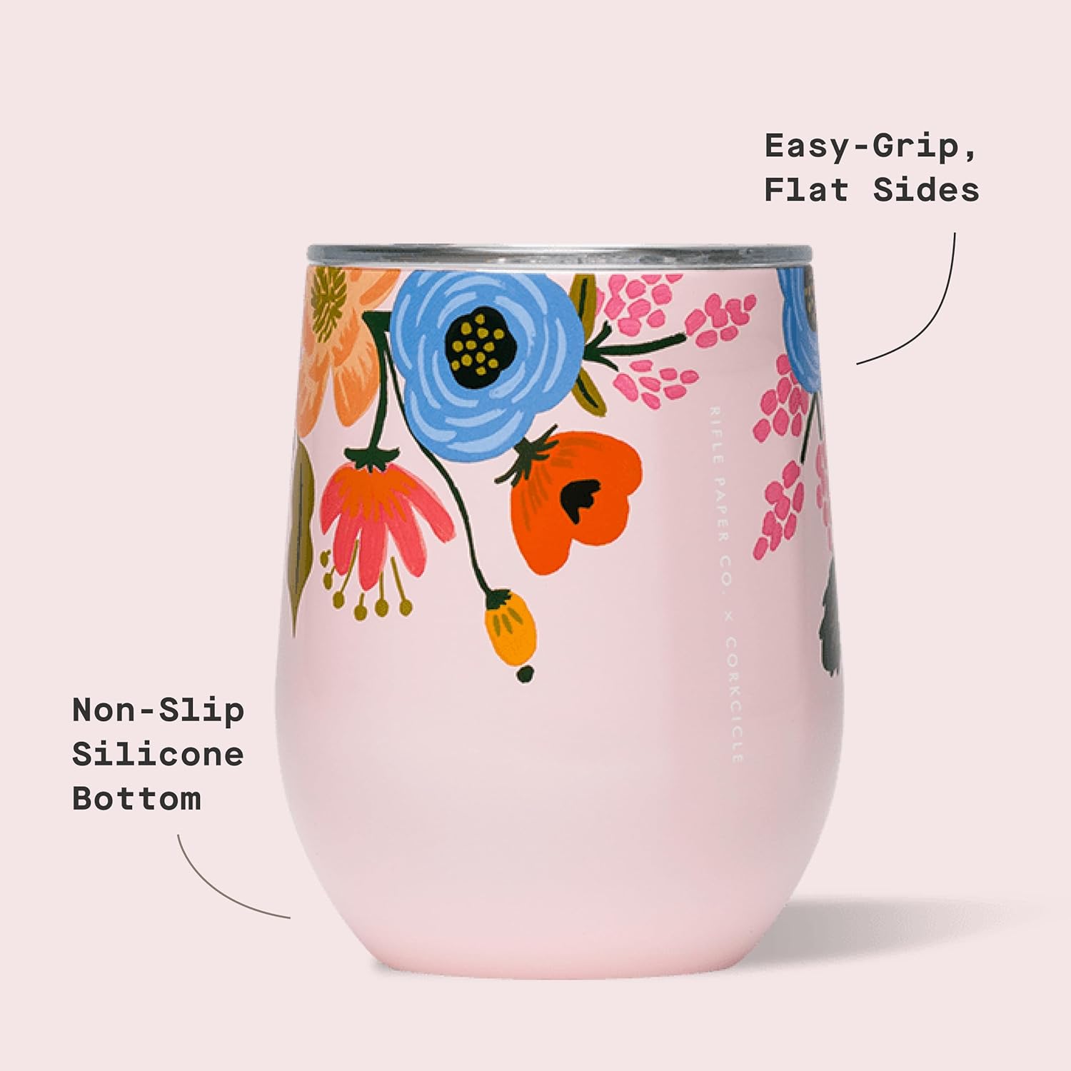 Corkcicle Stemless Insulated Wine Glass Tumbler - Keeps Beverages Cold 6 Hrs Hot 3 Hrs - Stainless Steel - Easy-Grip - Gift for Mom - Great for Mother's Day or Christmas - 12 oz - Blush Lively Floral - Image 4