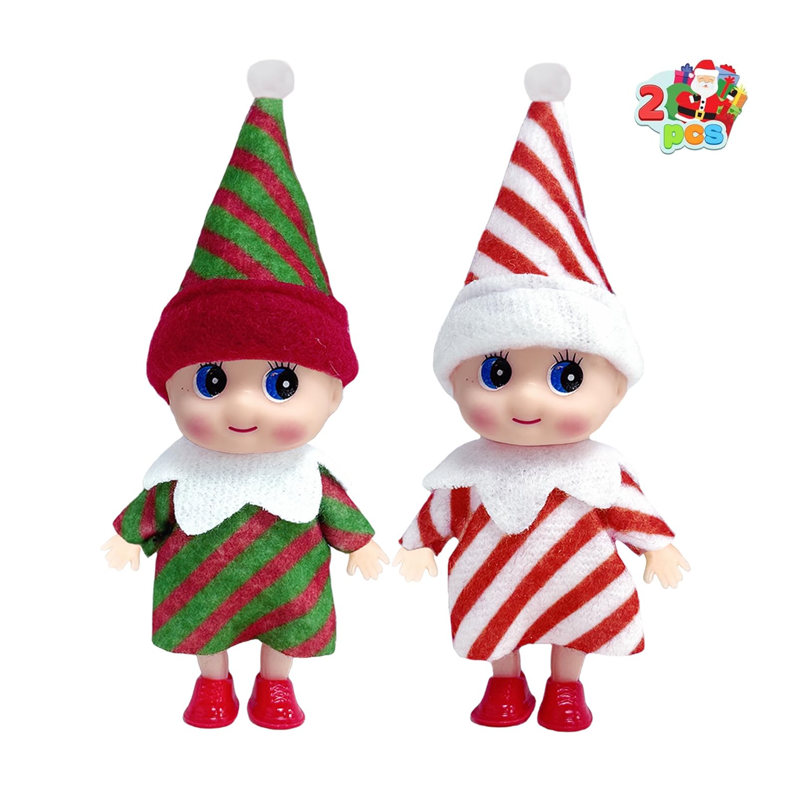 2pcs Christmas Elf Baby Mini Dolls,Christmas Baby Elves Twins Cute Little Elfs,Naughty Tiny Baby Elf Doll Novelty Toys Christmas Tradition Small Dolls for Girls Boys Kids Gift Xmas Stocking Stuffers