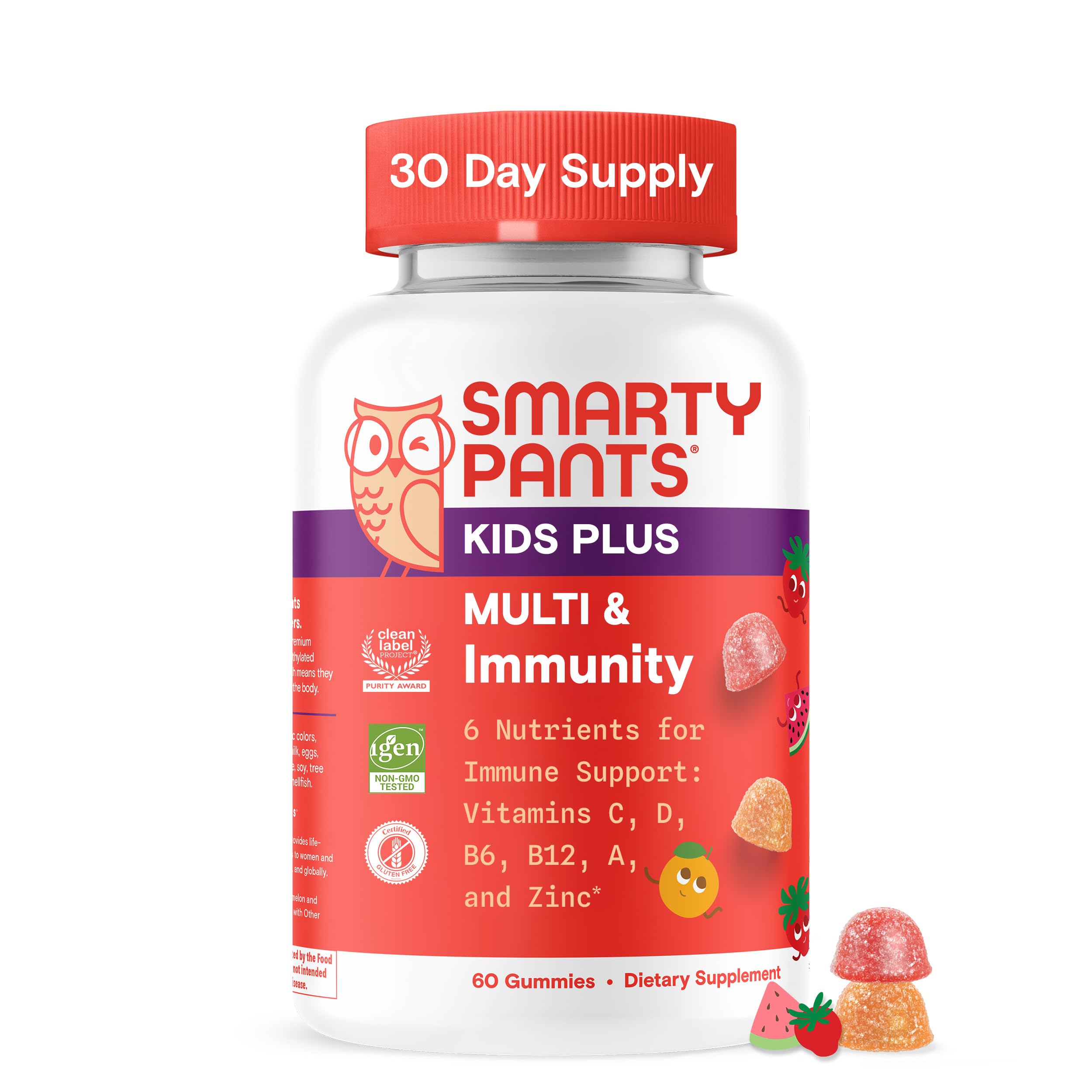 SmartyPants Kids Multivitamin & Immunity Gummies: Vitamins C, D, B6, B12, A, and Zinc for Immune Support, Biotin, Iodine, Gluten Free, Two Fruit Flavors, 60 Count (30 Day Supply)