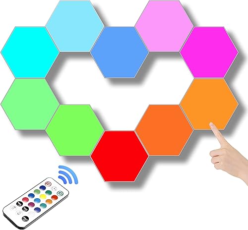 ODISTAR Lámpara de pared hexagonal con control remoto, inteligente, sensible al tacto, geométrica, modular, RGB montada, luz colorida con