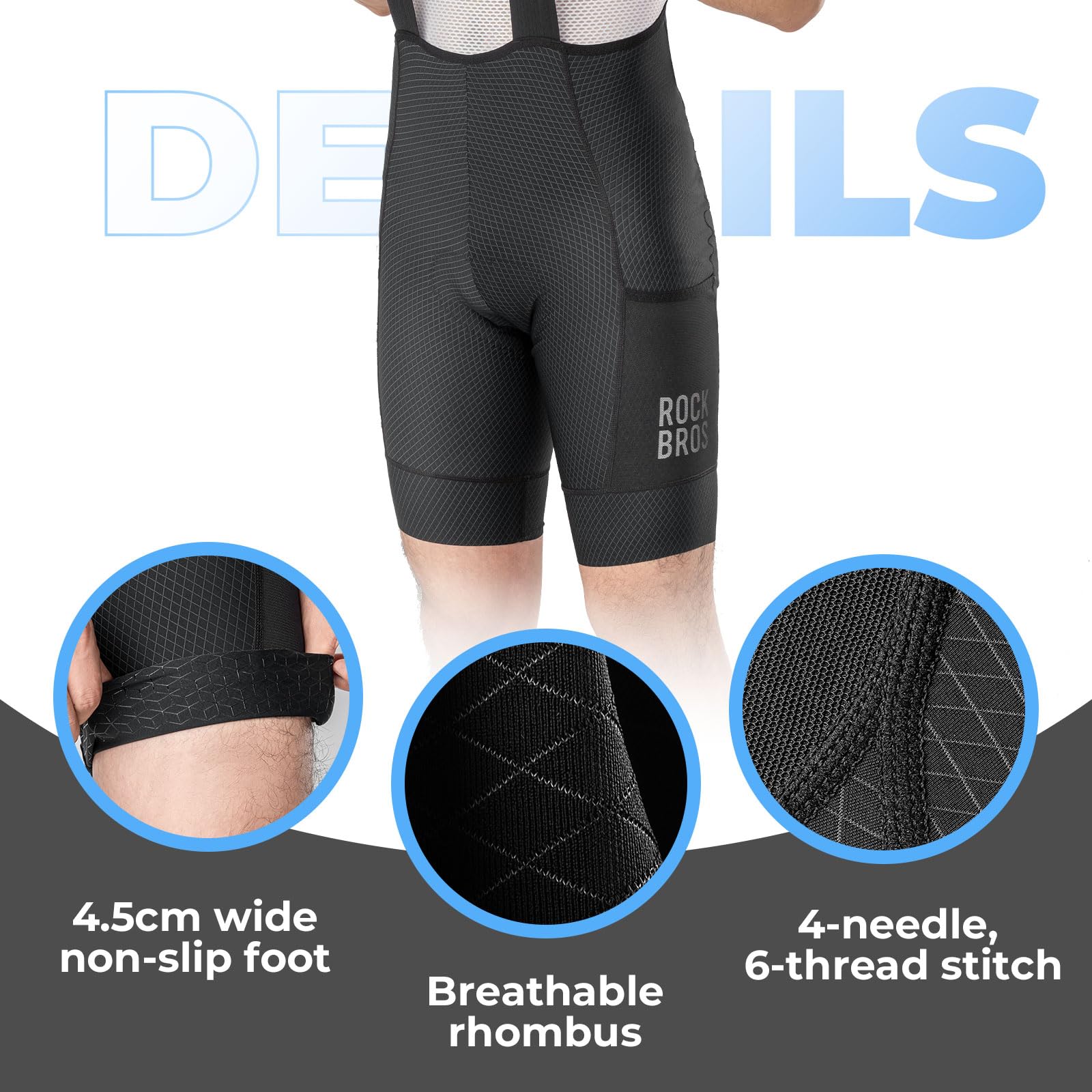 ROCKBROS Salopette Ciclismo Uomo Pantaloncini Bici con Bretelle Traspirante | Imbottitura 3D, con Tasche, Pantaloni Corti Estivi, Abbigliamento per MTB, Bici da Strada
