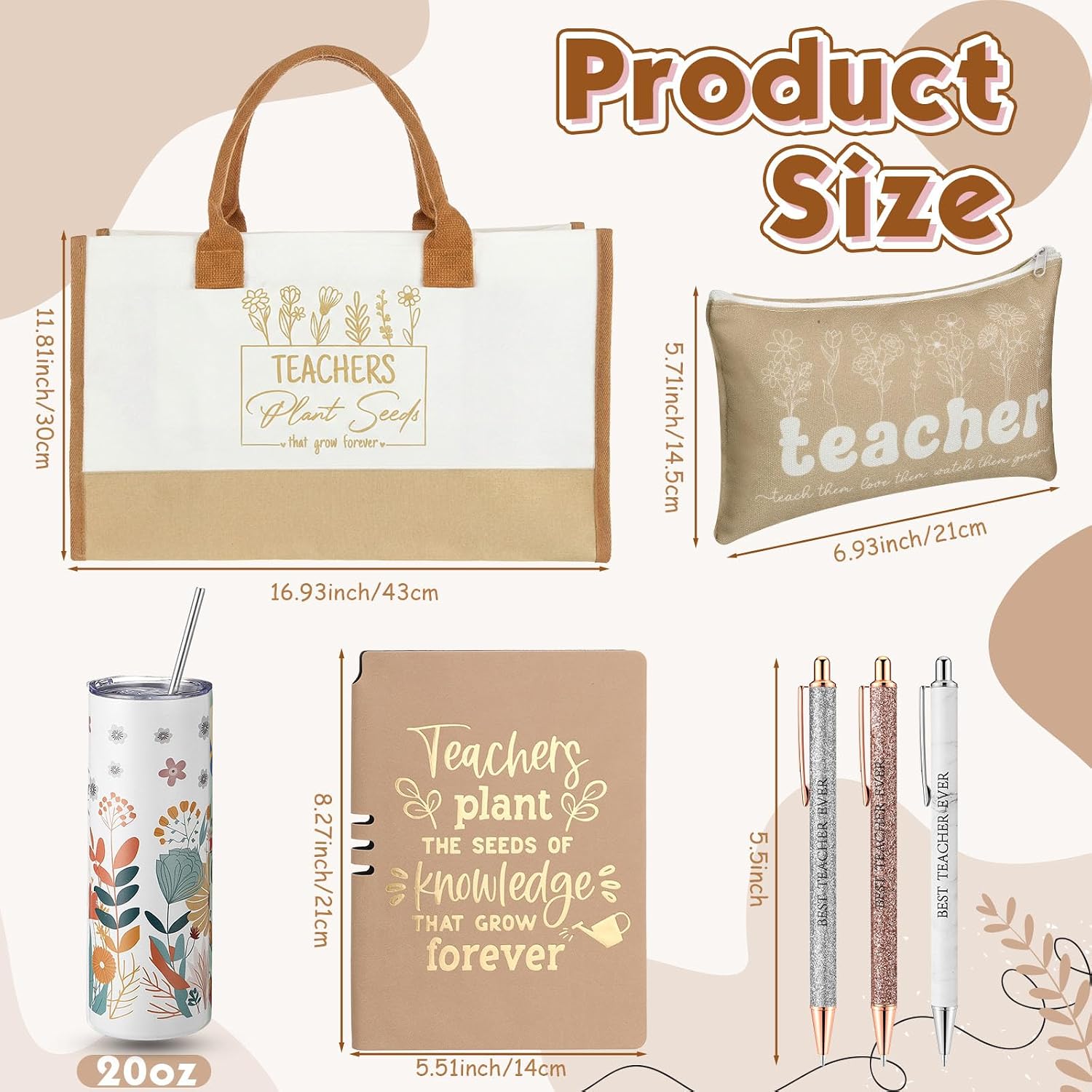 Patelai 7 Pcs Teacher Appreciation Gifts Set Best Teacher Tote Bag Gifts for Women Thank You Present for End of Year Birthday