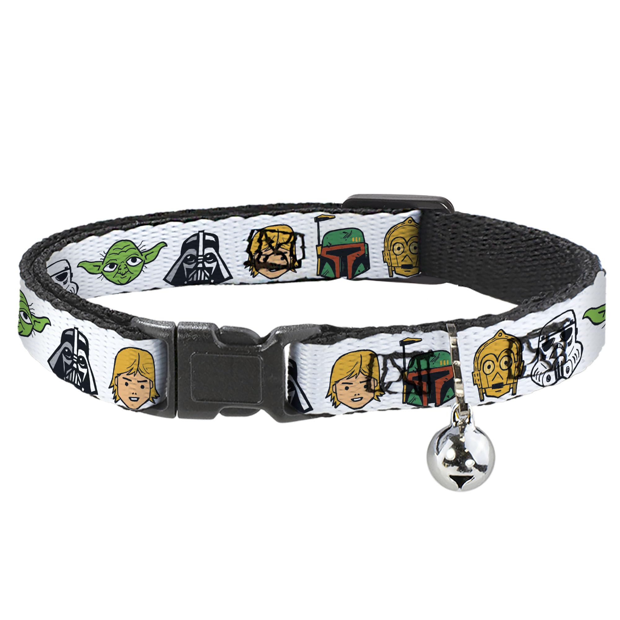Collar de gato Star Wars blanco con cascabel ajustable y clip de plástico 0.5"