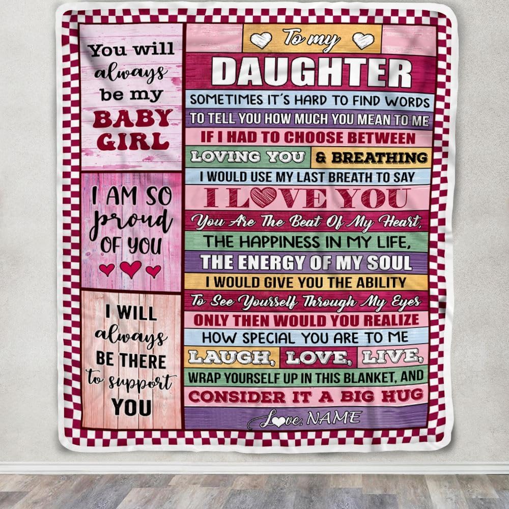 Personalized to My Daughter Blanket from Mom Dad Wood You Mean Yo Me Baby Girl Daughter Birthday Graduation Christmas Customized Gift Fleece Throw Blanket (30 x 40 in Baby Size)