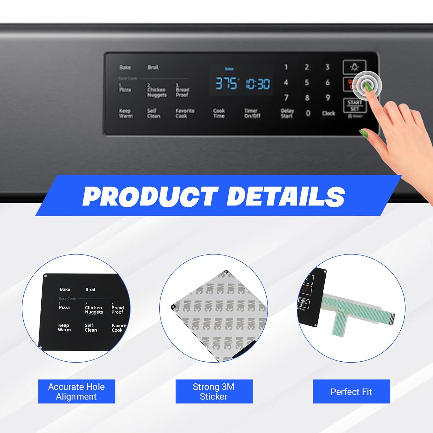DG34-00025C Gas Range Touch Control Panel Membrane Switch + Display Fit for Samsung Gas Stove Oven NX58R4311SS/AA, NX58R4311SG/AA-00, NX58R4311SG/AA-01, Replace 4963022, AP6885265, PS12721647
