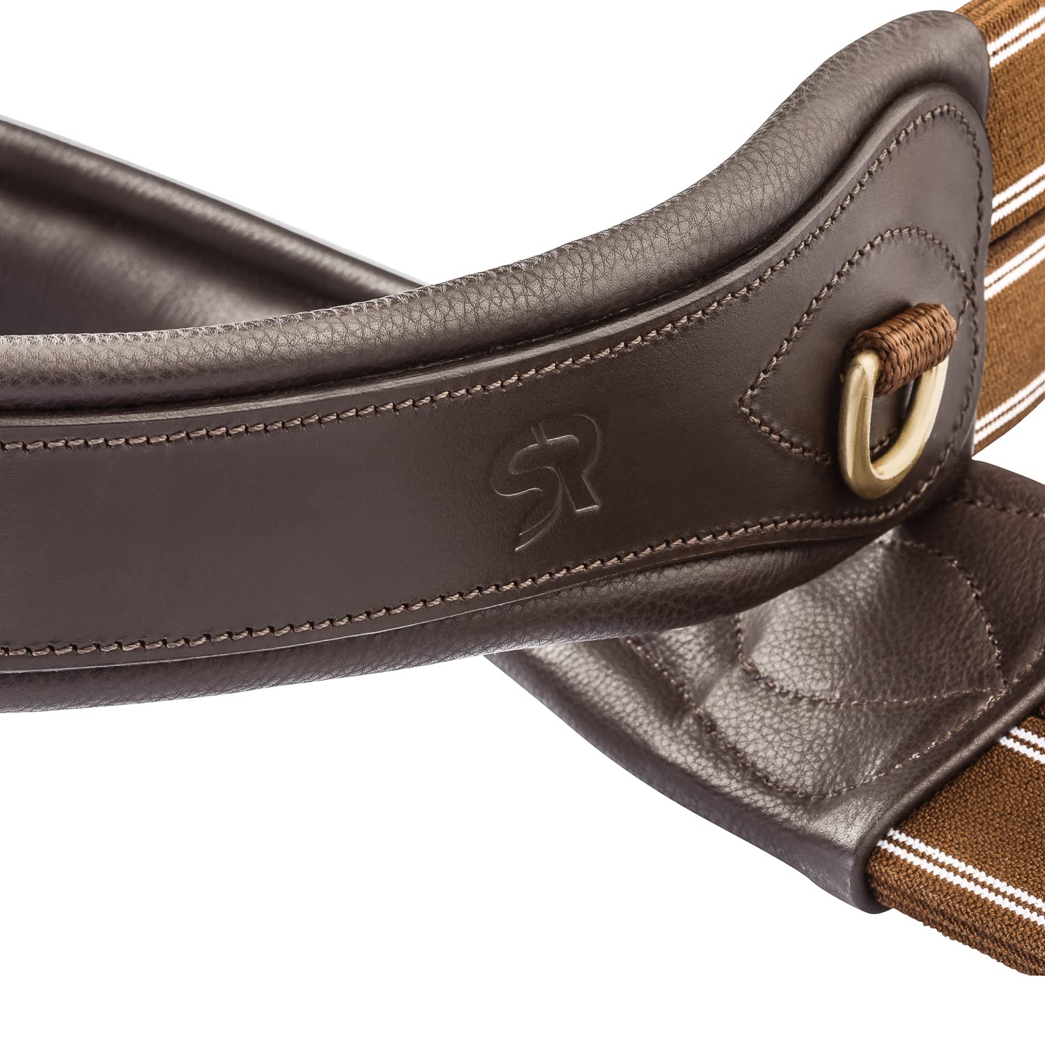 SUNRIDE Sottopancia per Cavallo (Soho) - Vera Pelle - Imbottitura Extra - Anelli a D per Ausili - Fatto a Mano - Inserti Elastici - Fibbie a Rullo (marrone, 135 cm)