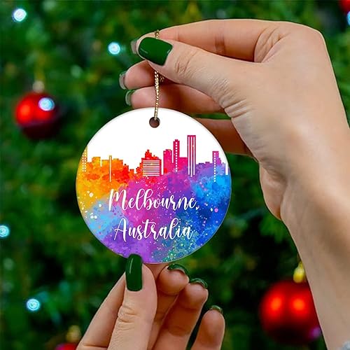 Vista 28 de Two-Side Printed Australia-Canberra Ceramic Christmas Ornament, Novelty for Family Friends Kids, Colorful City Painting Christmas Keepsake Pendants