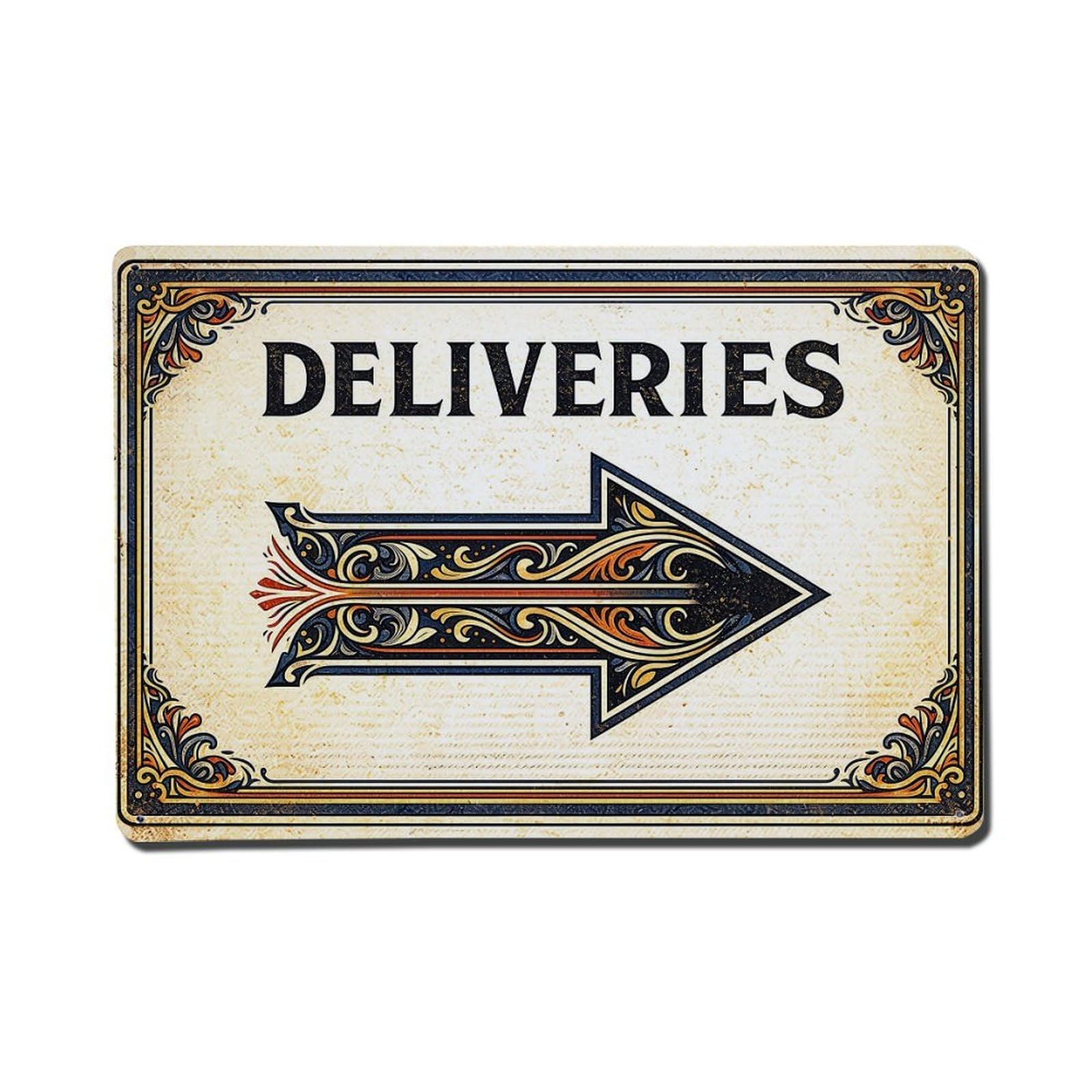 Nestemfo Vintage Ornate Arrow Delivery Sign Tin Sign Metal Sign, Living Room,Bar, Home, Bedroom Wall Decor,Retro Metal Poster 8X12 Inches