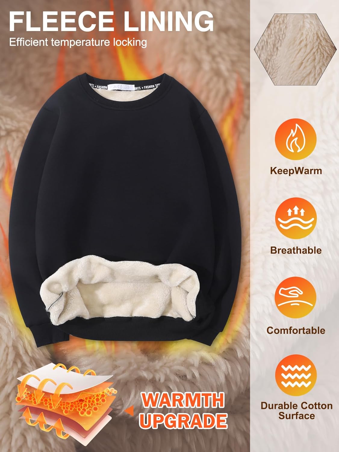 Gihuo Mens Sherpa Lined Sweatshirt Fleece Crewneck Sweatshirts Winter Warm Pullover - Image 5