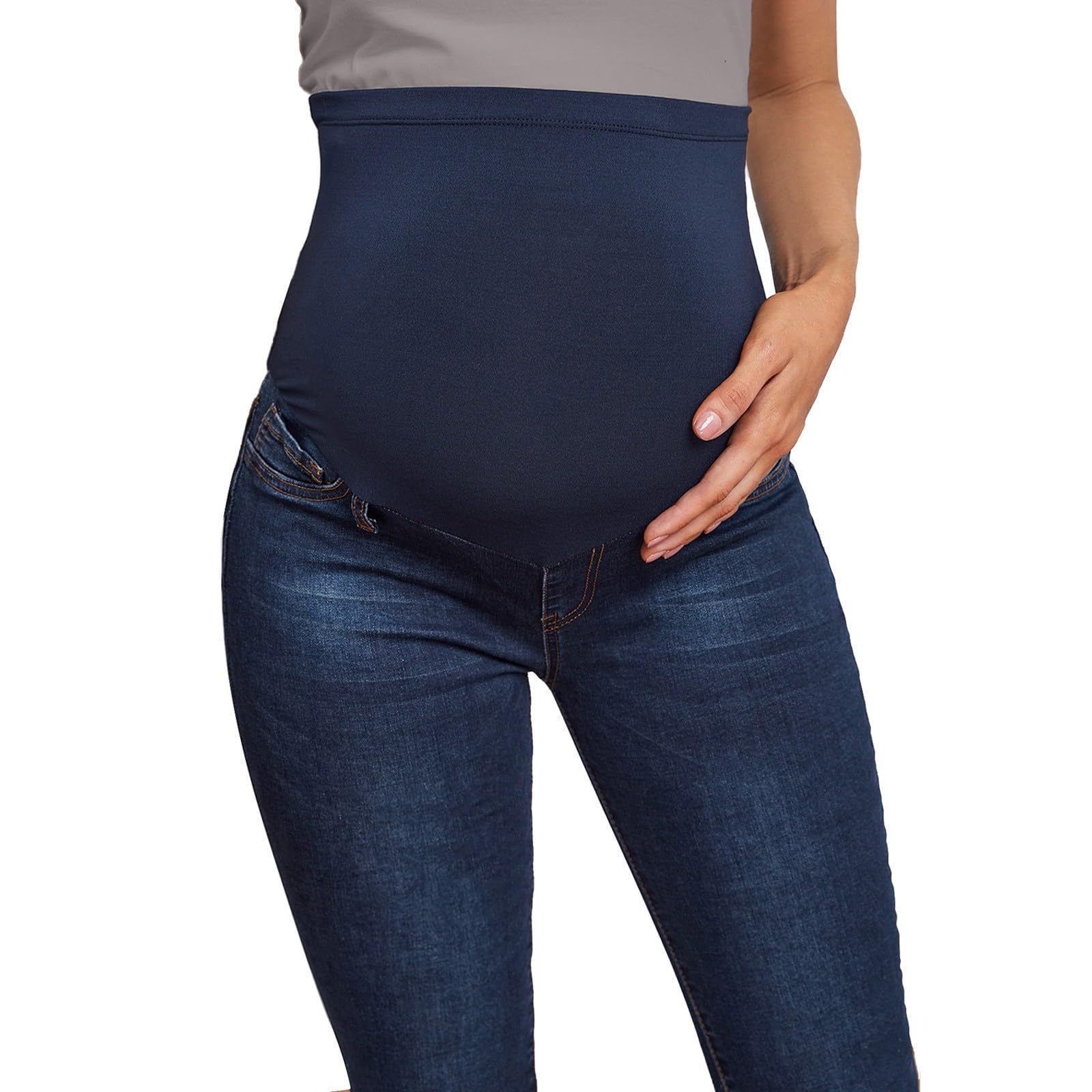 Jean de grossesse pour femme - Coupe skinny - Stretch - Taille haute - Extensible - Décontracté - Confortable et doux - Pantalon long en denim pour femme