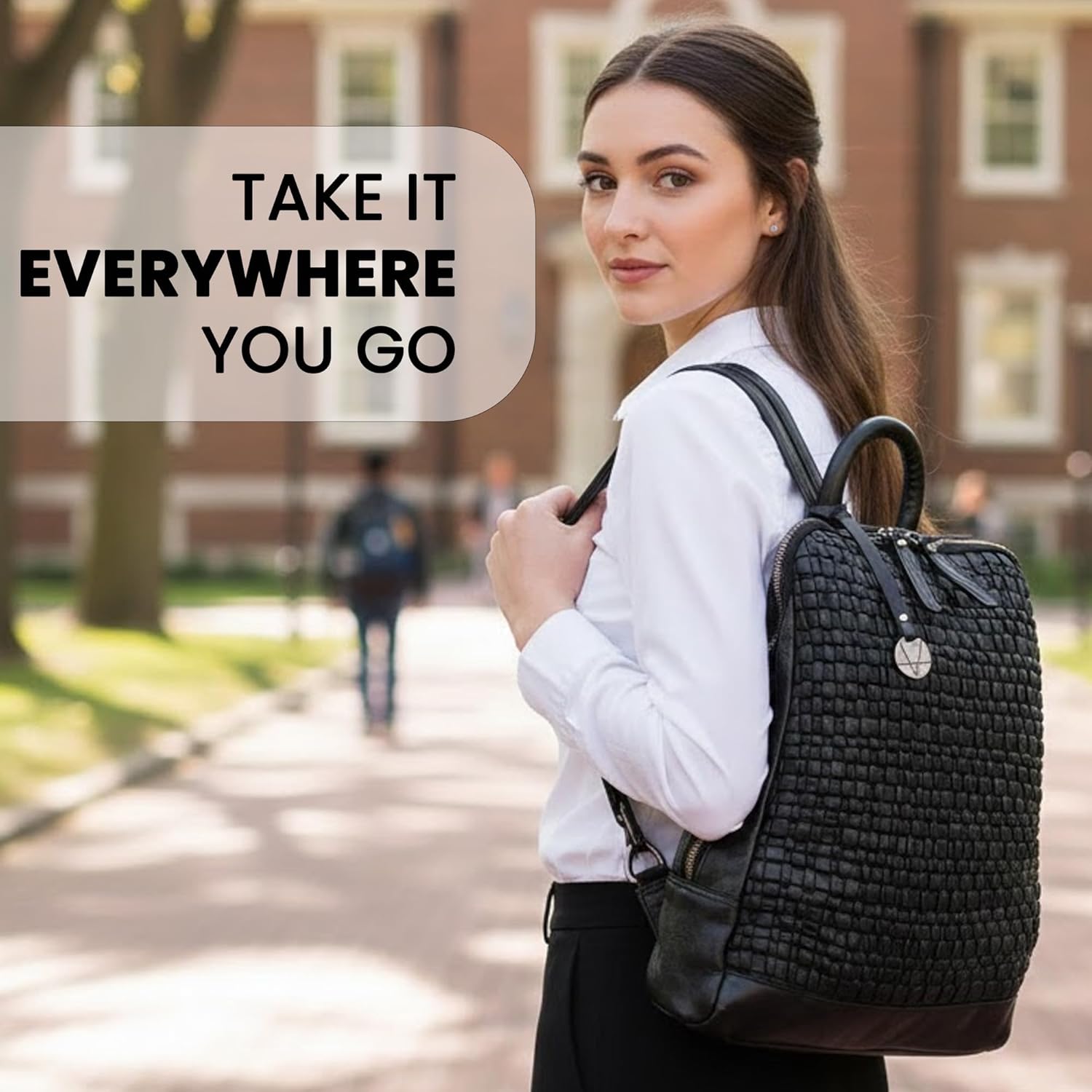 12.5 Inch Genuine Leather Backpack for Women and Men, Black Leather Backpack with Adjustable Shoulder Strap - Image 6