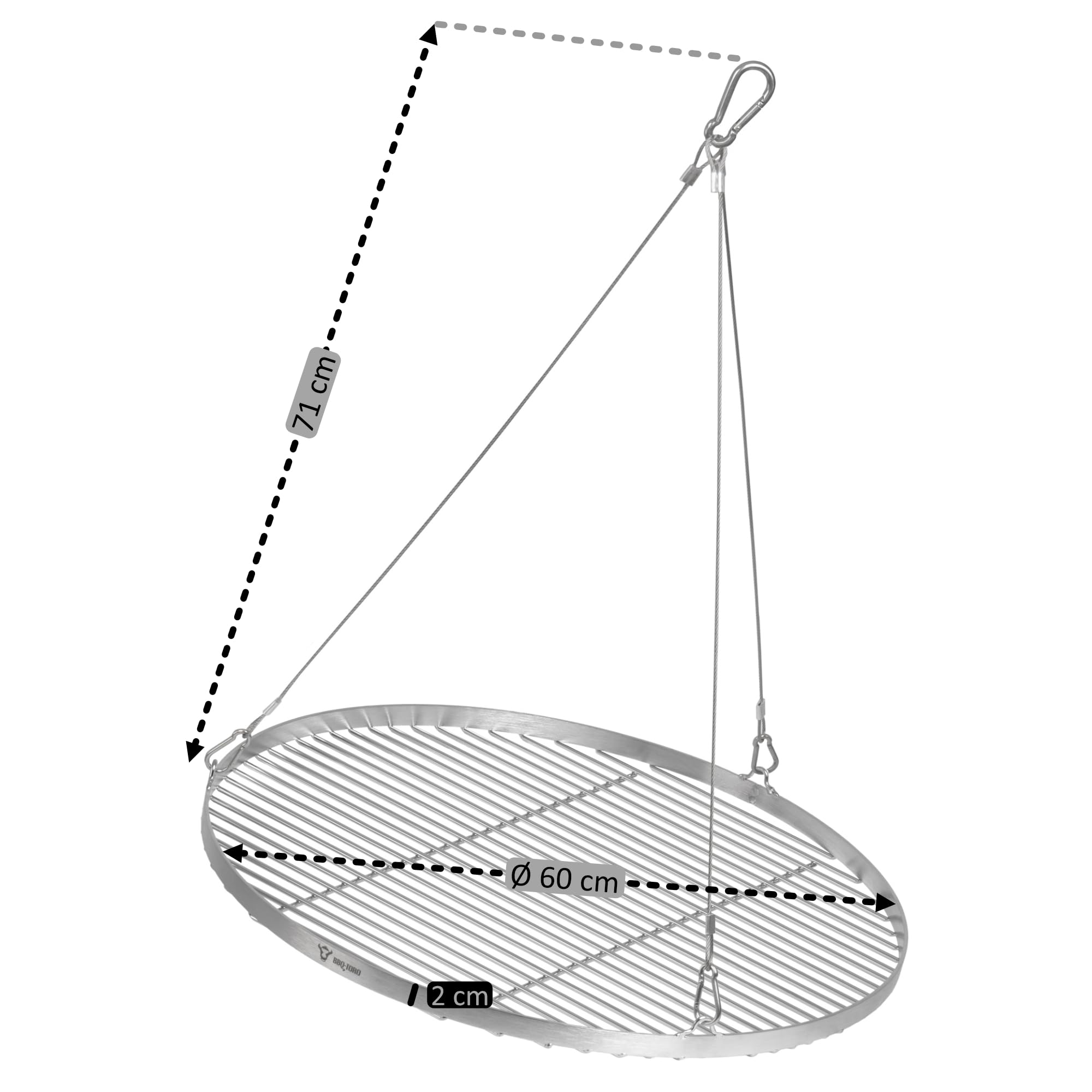 BBQ-Toro Grille en acier inoxydable ronde | Ø 60 cm | Grille suspendue avec corde pour trépied | Accessoire de cuisson extérieur, grille pour barbecue, utilisation en plein air