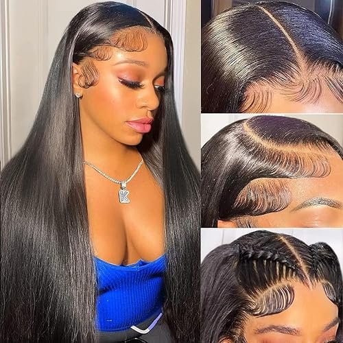 Straight Lace Front Wigs Human Hair Pre Plucked 13x6 Lace Front Wigs Human Hair 200% Density Glueless HD Lace Frontal Wigs Human Hair Wig for Women with Baby Hair Natural Black Color 22 Inch