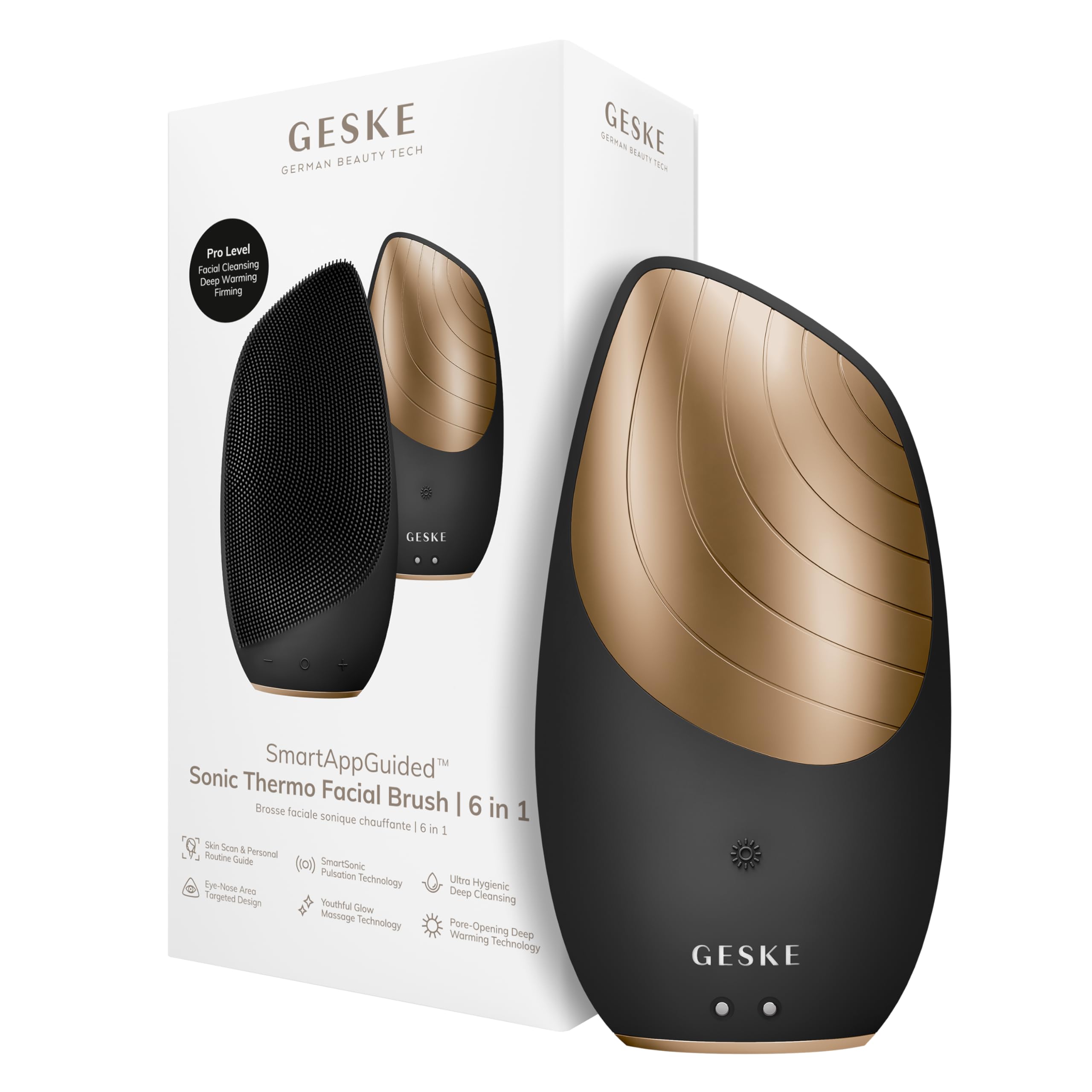 GESKE | SmartAppGuided™ Sonic Thermo Facial Brush | 6 in 1 | Hautreinigung | Reinigungsbürste mit Wärmefunktion | Gesichtsmassagegerät | elektrische Gesichtsbürste | Gesichtsreinigungsgerät