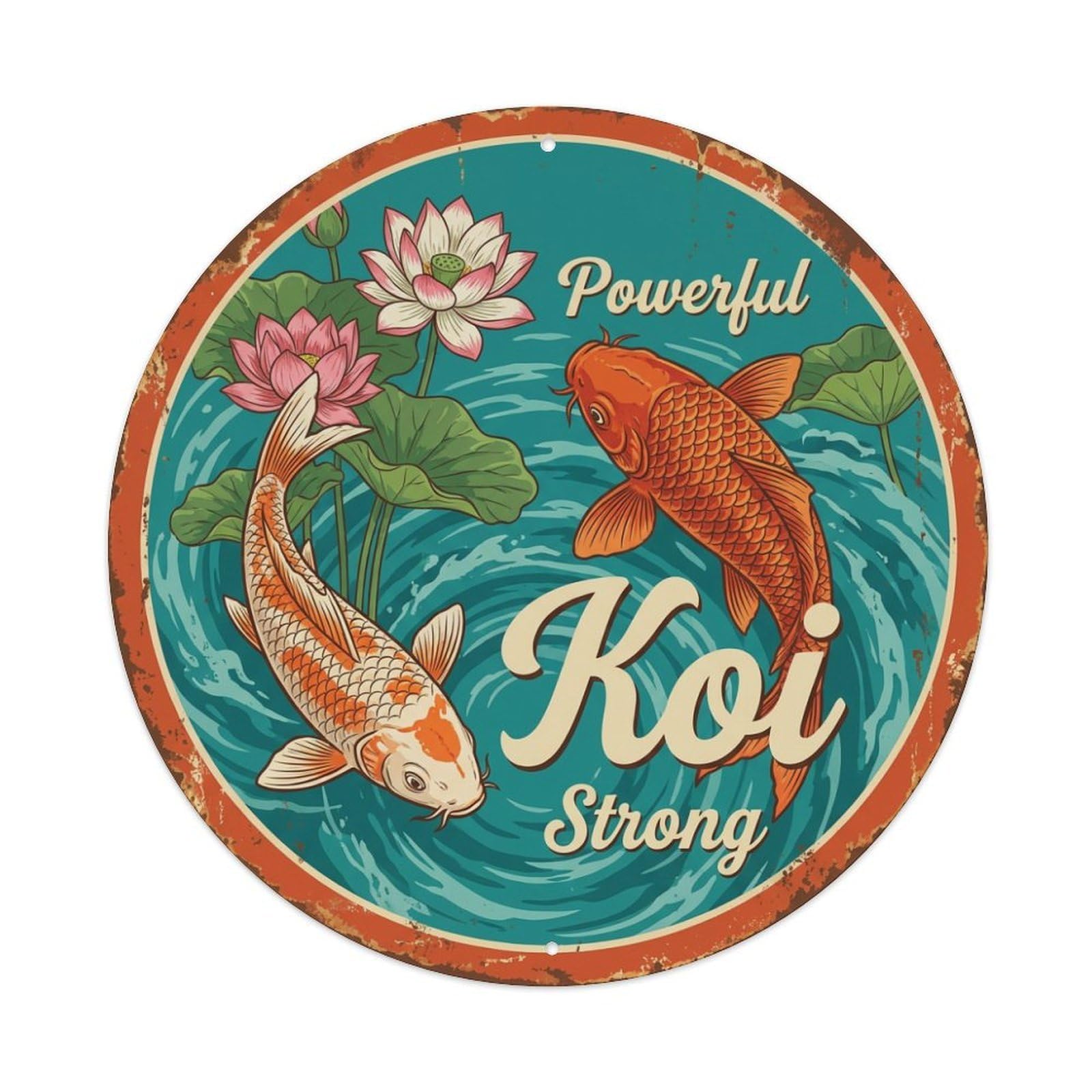 Koi Fish Powerful Strong Mighty Waters Robust Vigorous Solid Metal Tin Sign