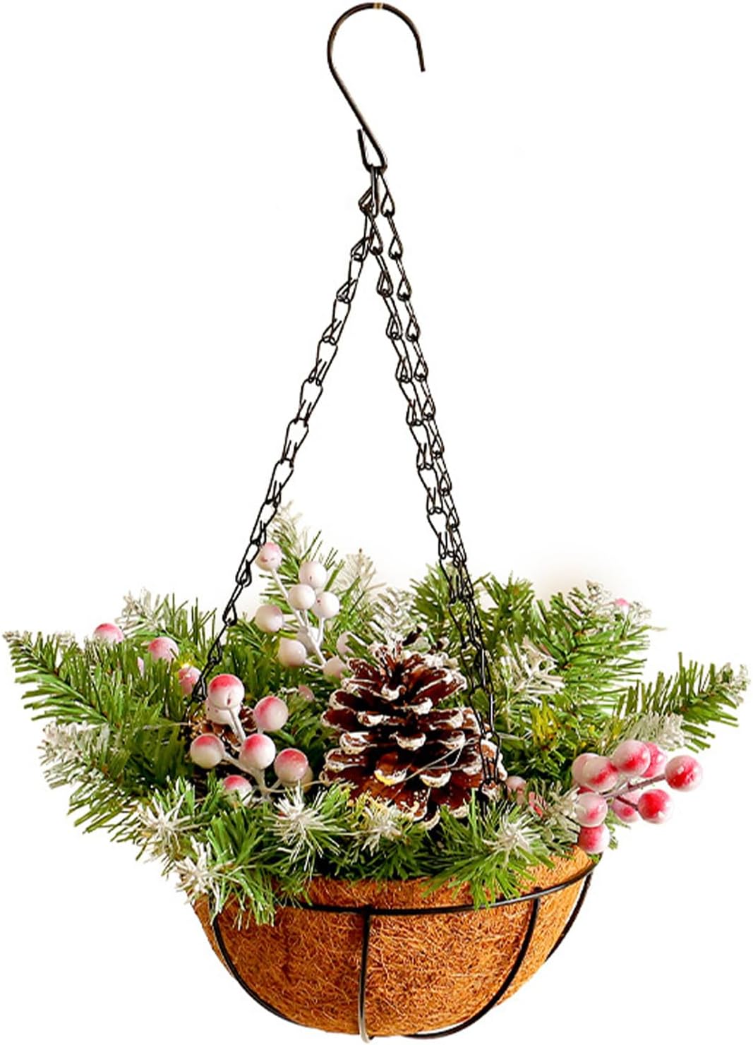 Rainai Christmas Hanging Basket With Lights Decorations, Artificial