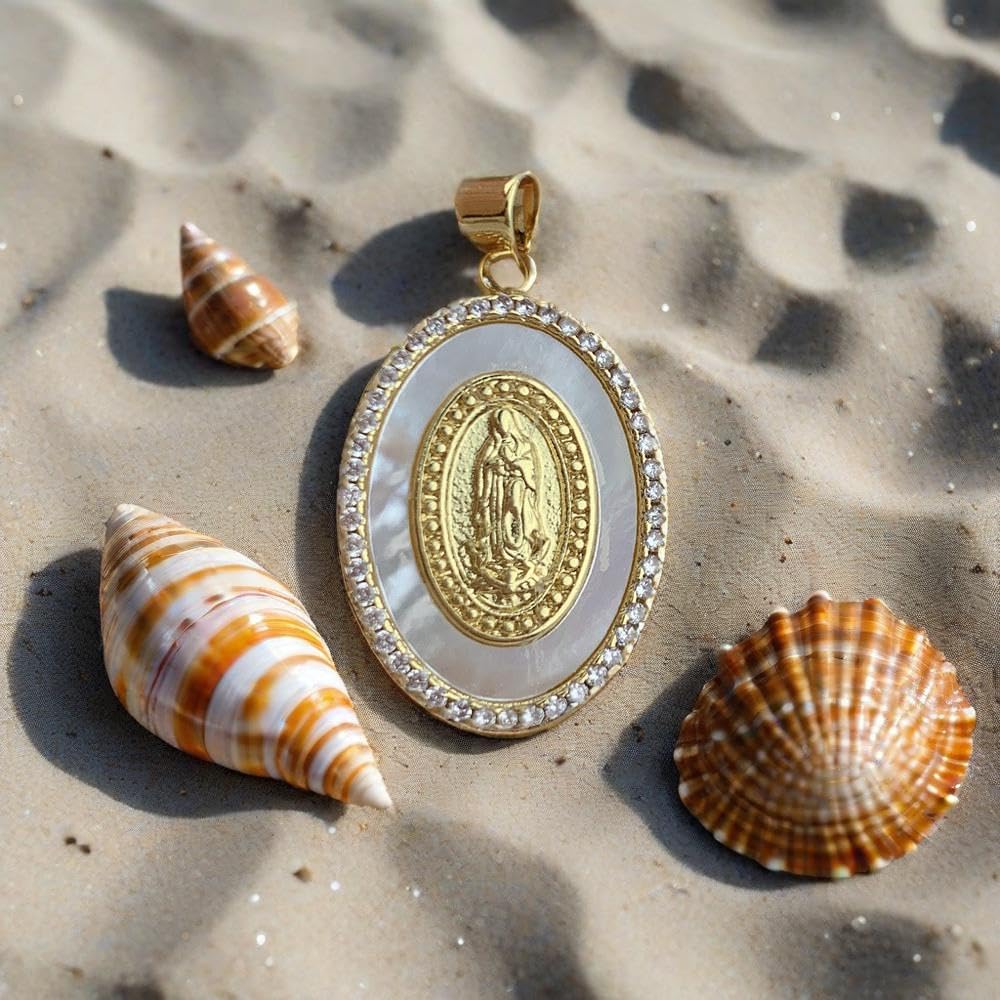 KOMI Pendant Necklace for Women, Mother of Pearl Pendant with 18K Gold Plated Necklace, Catholic Jewelry for Women with Soft Velvet Bag - Image 3